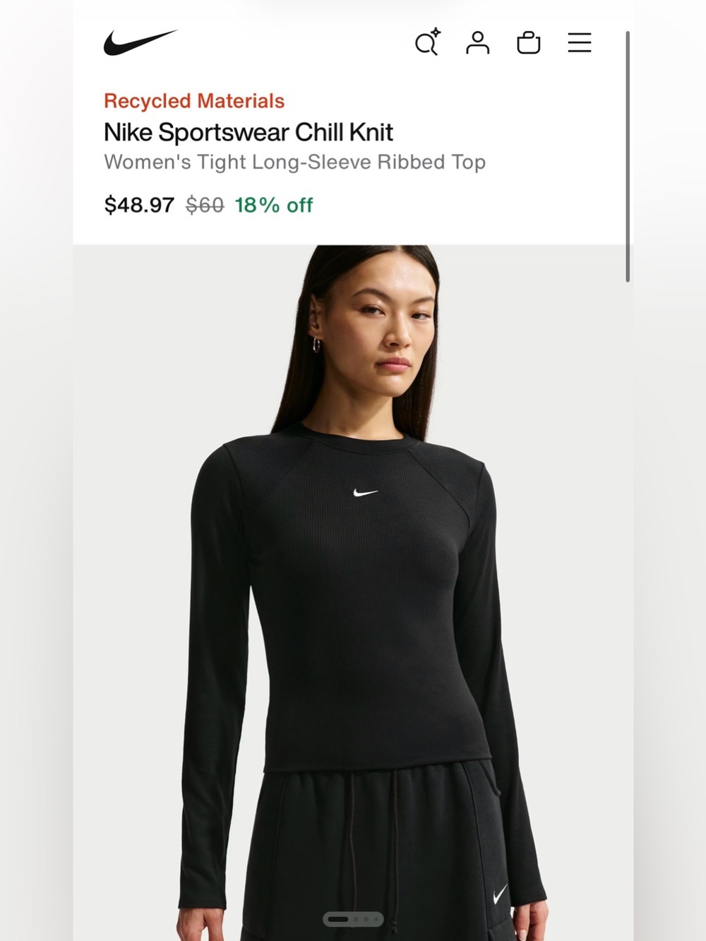 Nike Sportswear Chill Knit Long-Sleeve Ribbed Top in Black